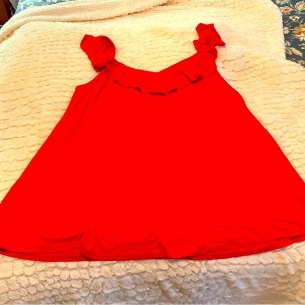 TORRID Red/Orange Sleeveless Tank Top Ruffled V-Neck Super Soft Size 4 (4x)